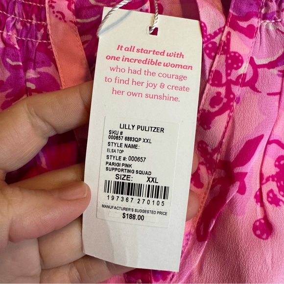 Lilly Pulitzer Elsa Silk Top Parigi Pink Supporting Squad Long Sleeve XXL NWT - Picture 10 of 15